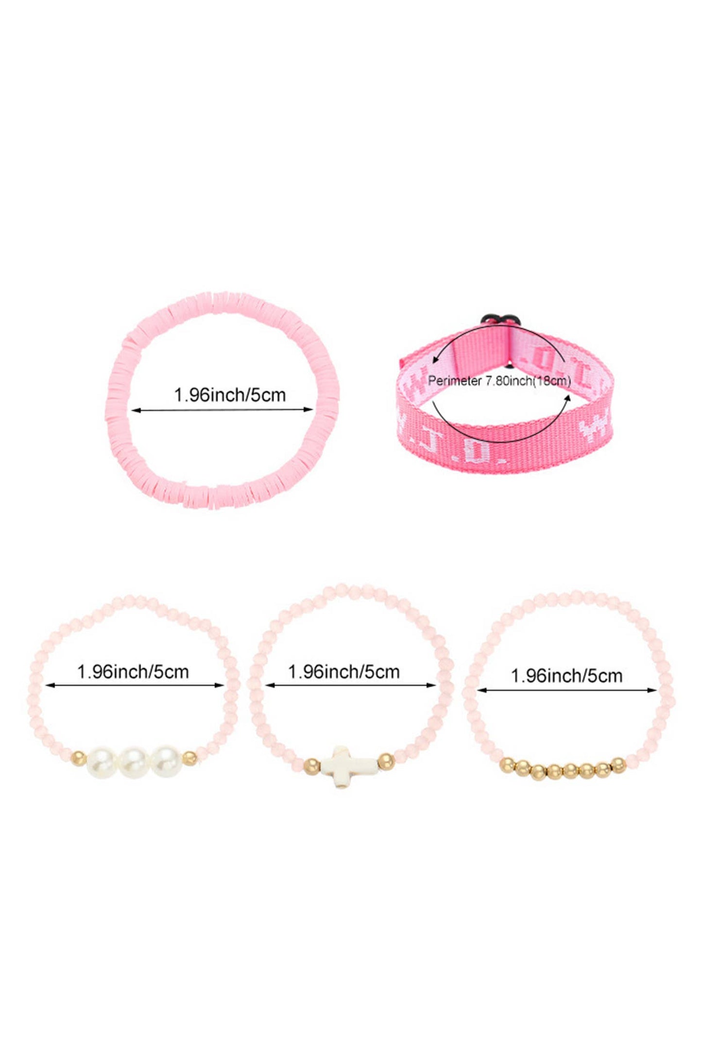 WWJD Faith Prompt Mix Beading 5pcs Bracelet Set