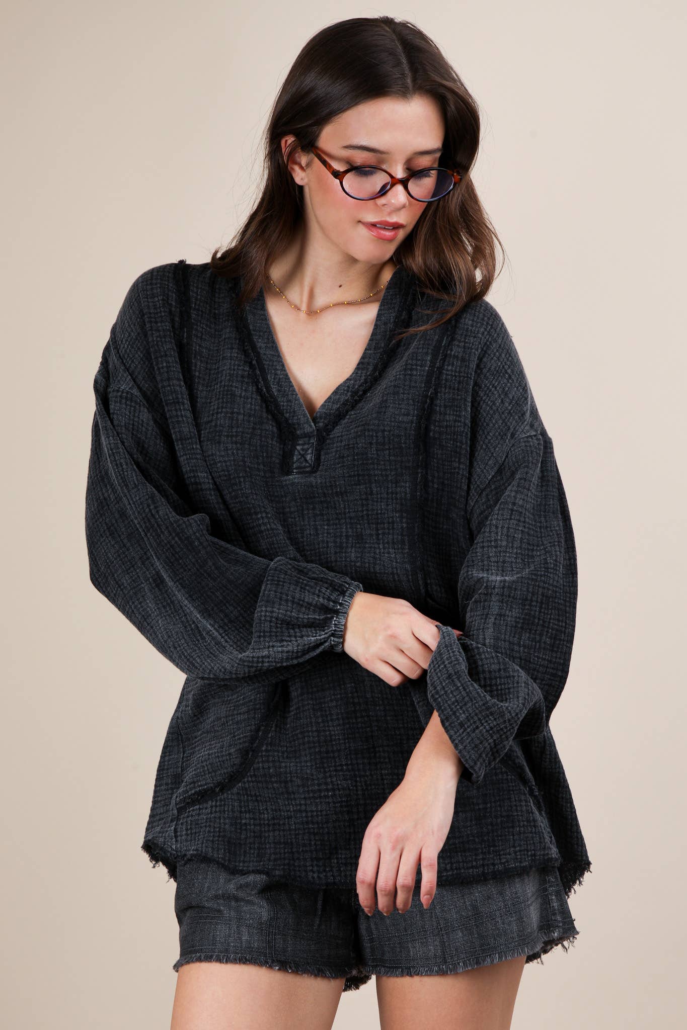 Washed Cotton Gauze Oversized Top Plus Size