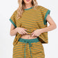 Contrast Striped Round Neck Top & Shorts Set Loungewear