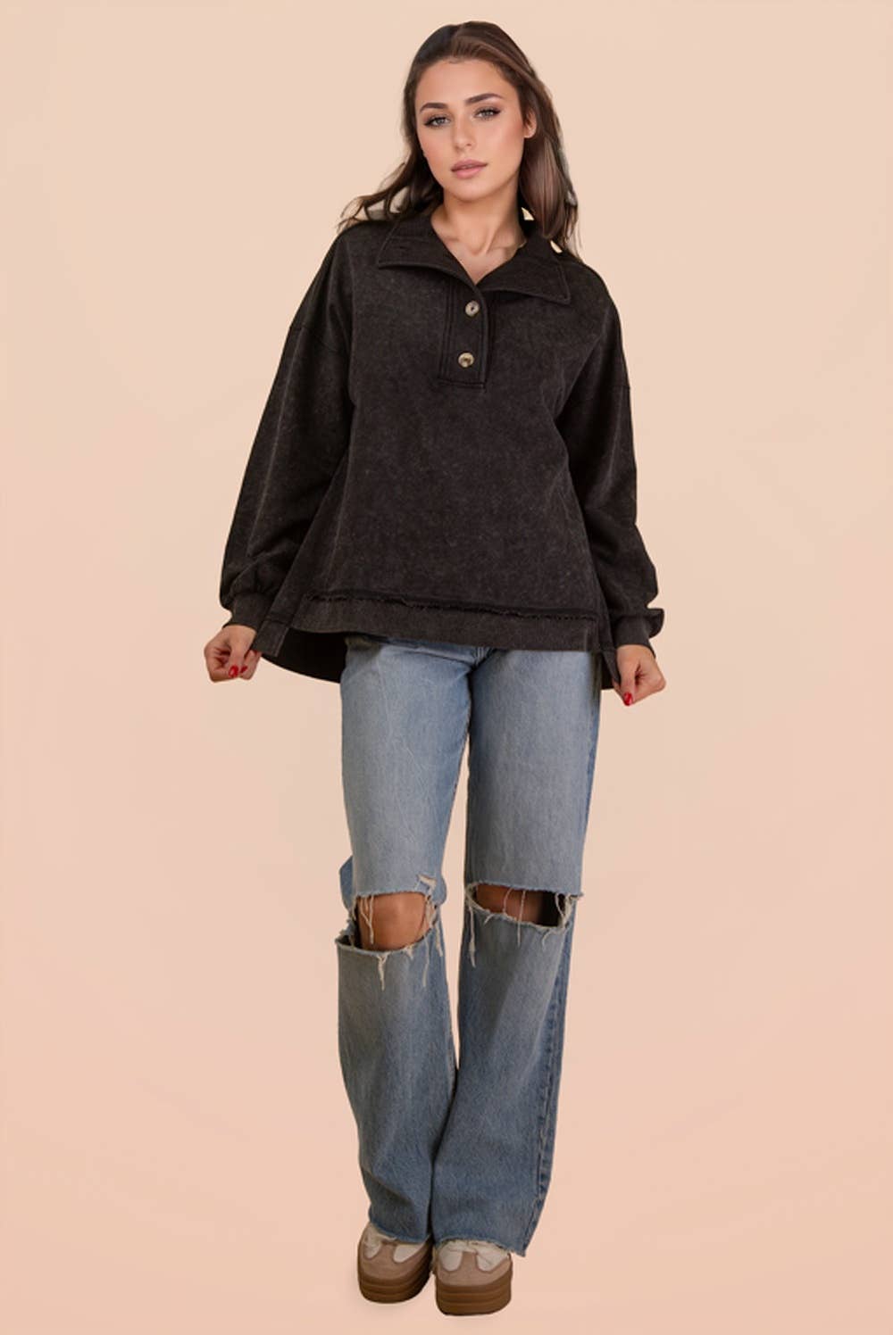 Jade Mineral Washed Knit Causal Top