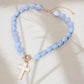Mother of Pearl Cross Toggle Pendant Beaded Necklace