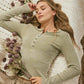 WASHED LONG SLEEVE RIBBED HENLEY KNIT TOP