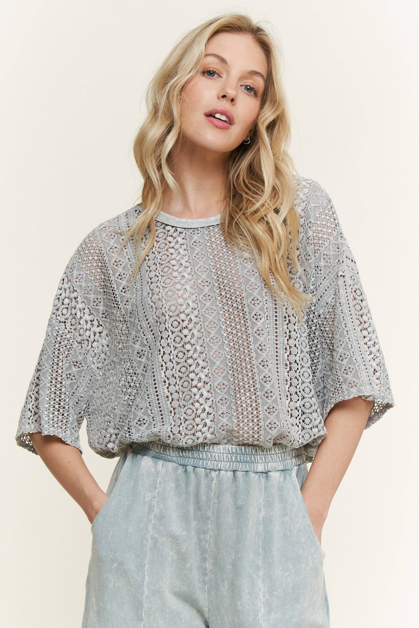 Mineral Washed Lace Top