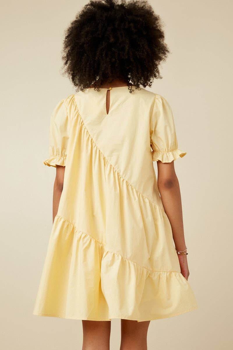 Womens Asymmetric Seam Detail Cinched Cuff Poplin Dress
