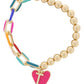 Kids Half Chain, Half Beaded, "T", Pink Heart Bracelet