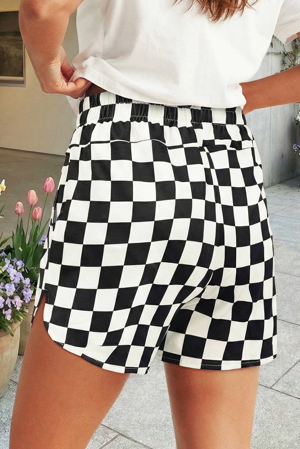 Checkered Print High Waist Casual Shorts
