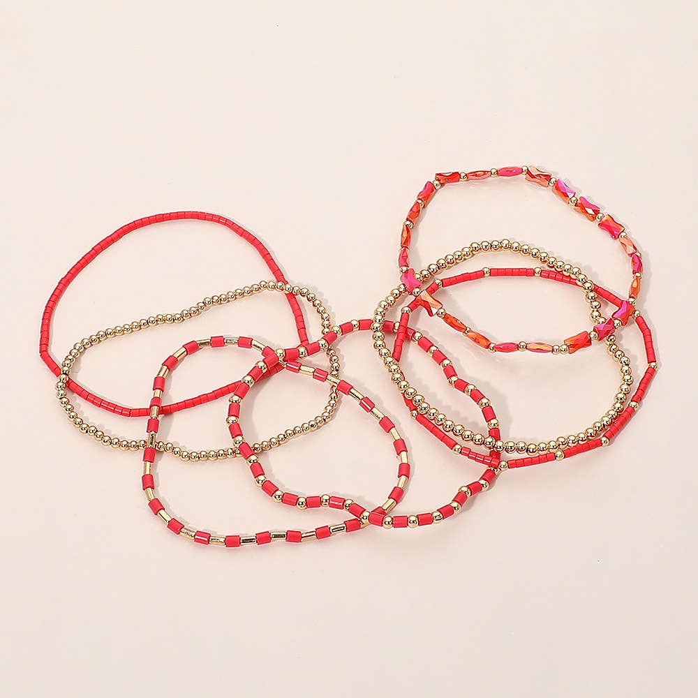 7PCS - Beaded Stretch Stackable Multi Layered Bracelets