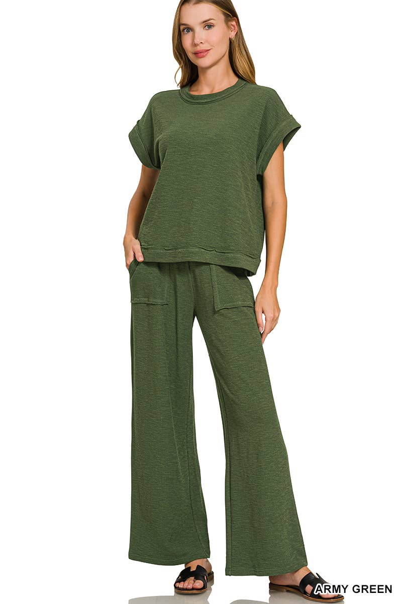 Cotton Slub Tee & Pants 2pc Set  Zenana