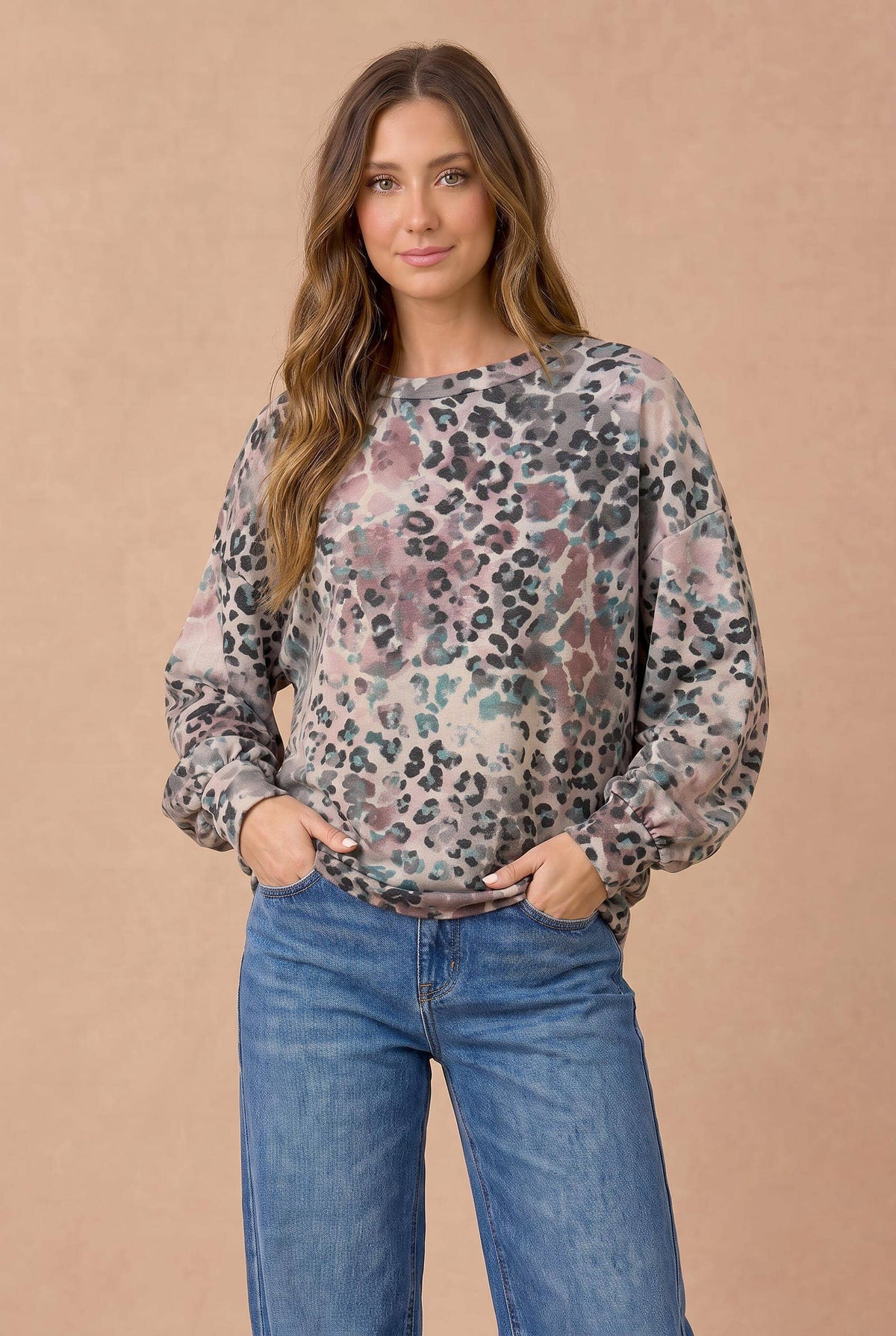 Oversized Mixed Print Sweater Knit Top