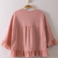Half Sleeve Lace Ruffle Detail Textured Knit Top