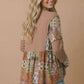 Boho Print Color Block Knit Top