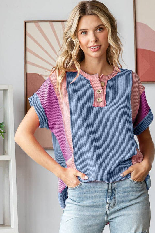 Women's Twist Rib Color Block Knit Top