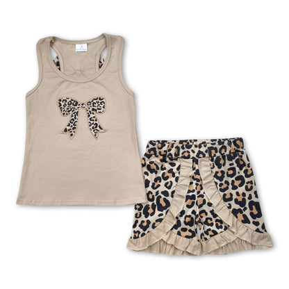 Leopard bow top ruffle shorts