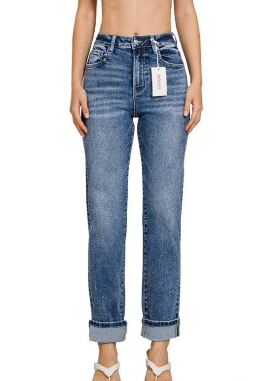 Cuffed Straight Denim Pants
