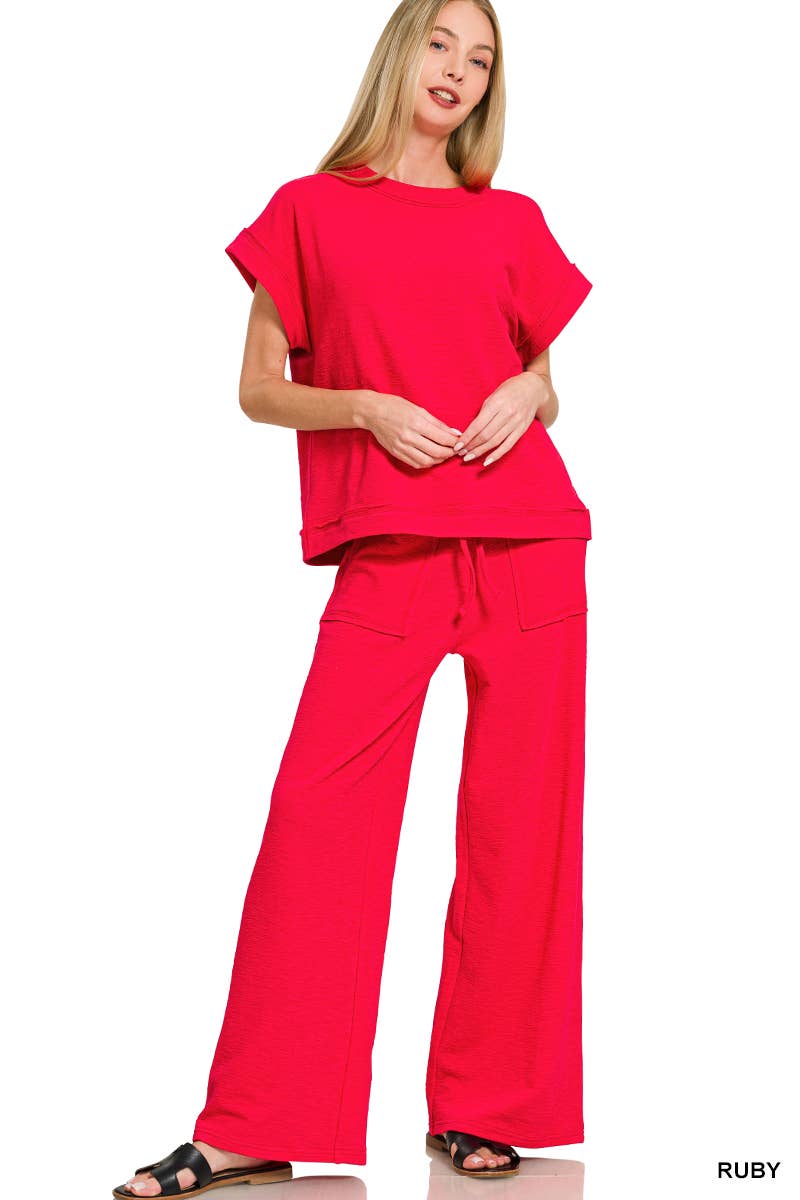 Cotton Slub Tee & Pants 2pc Set  Zenana