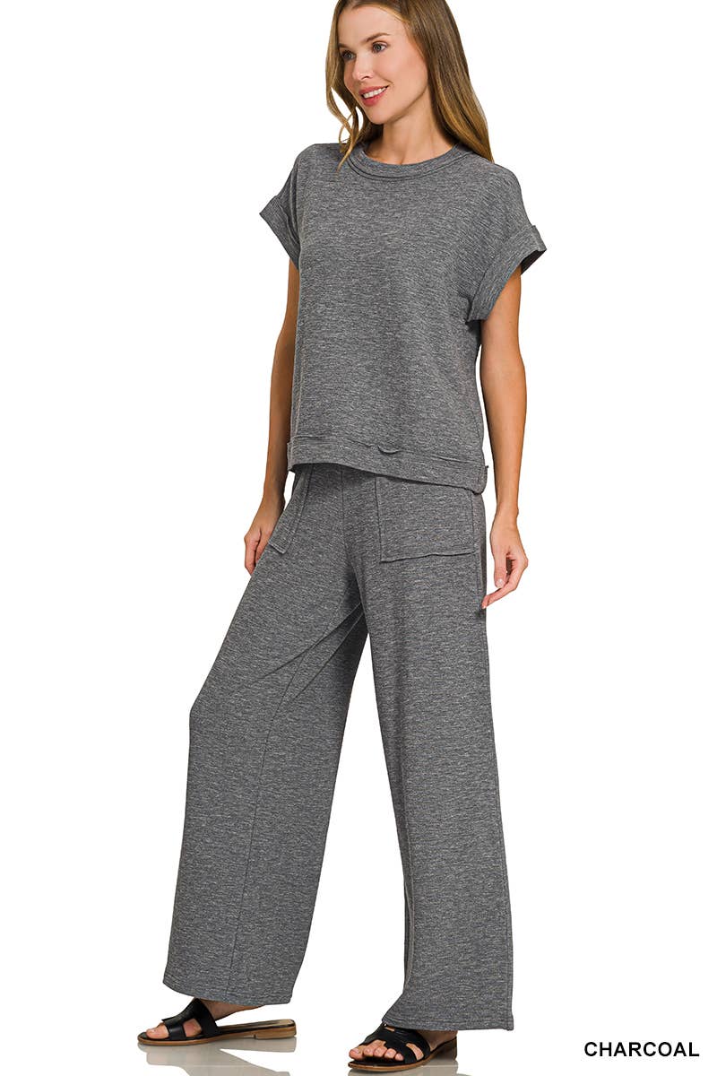 Cotton Slub Tee & Pants 2pc Set  Zenana
