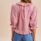 Embroidered Gingham Check Ruffle Blouse