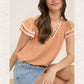 V NECK WAVY TRIM RUFFLE SLEEVE TOP