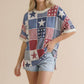Round Neck Star and Stripe Patchwork Print