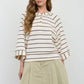 STRIPE HENLEY WIDE LONG SLEEVE KNIT TOP