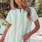 Stripe Half Buttoned Short Sleeve Blouse