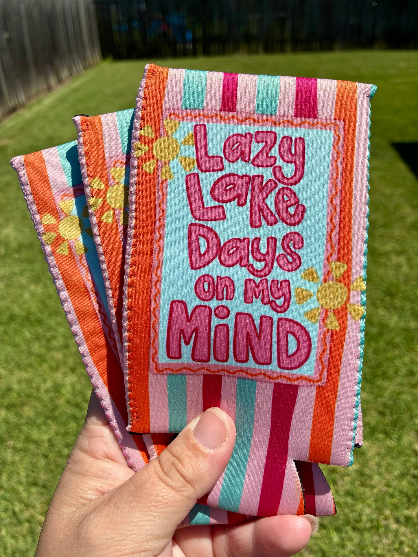 Summer lazy lake days on my mind koozies