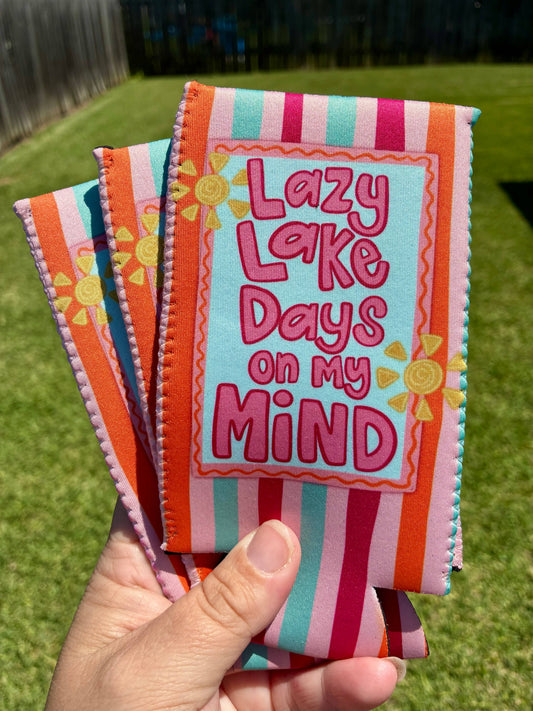 Summer lazy lake days on my mind koozies