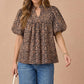 Leopard Ruffle Notch Neck Blouse
