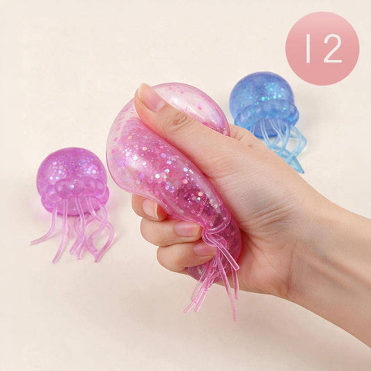 12PCS - Glitter Jellyfish Squeeze Squishy Stress Relief Toy