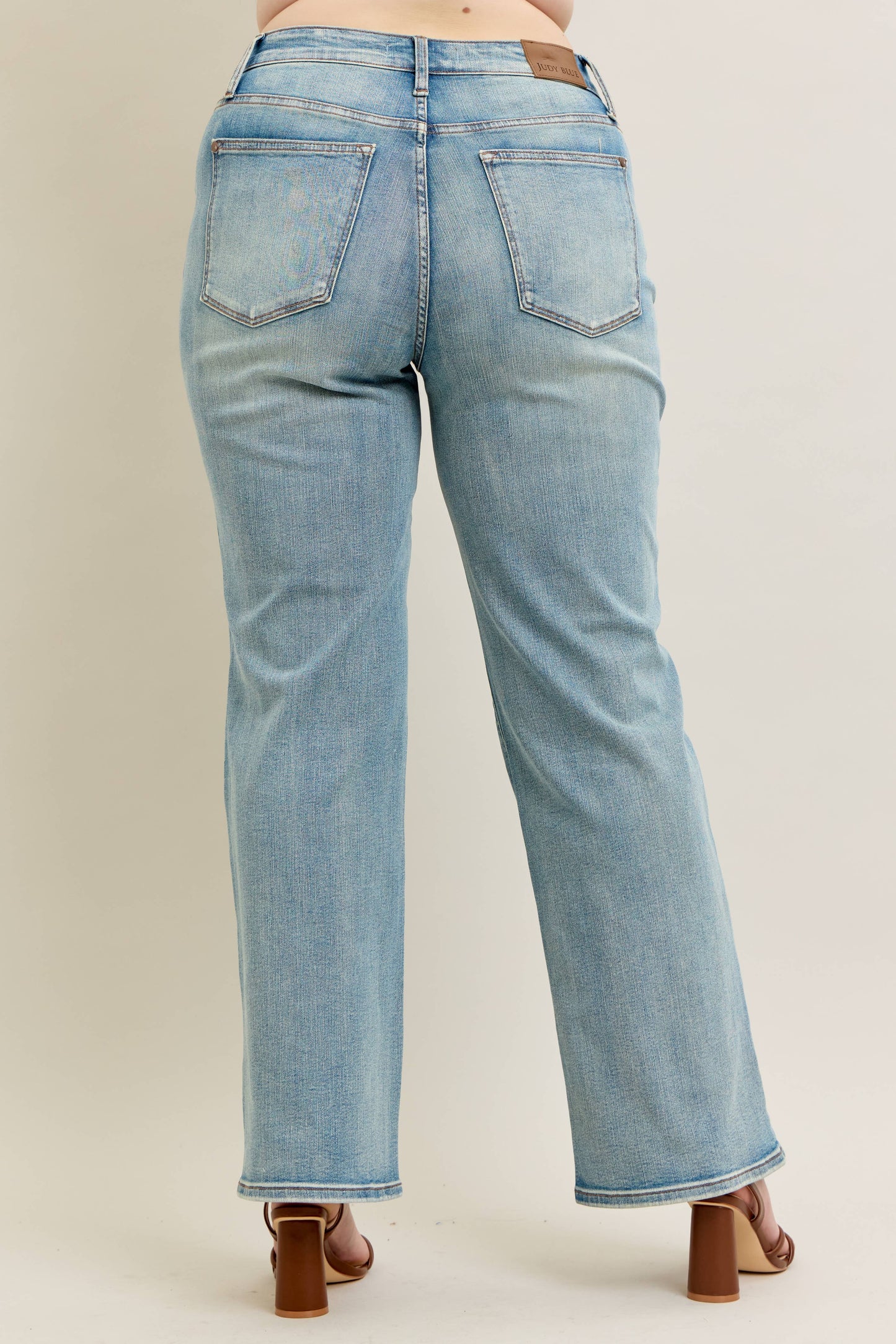 High Waisted Distressed & Knee Patch Straight- PLUS