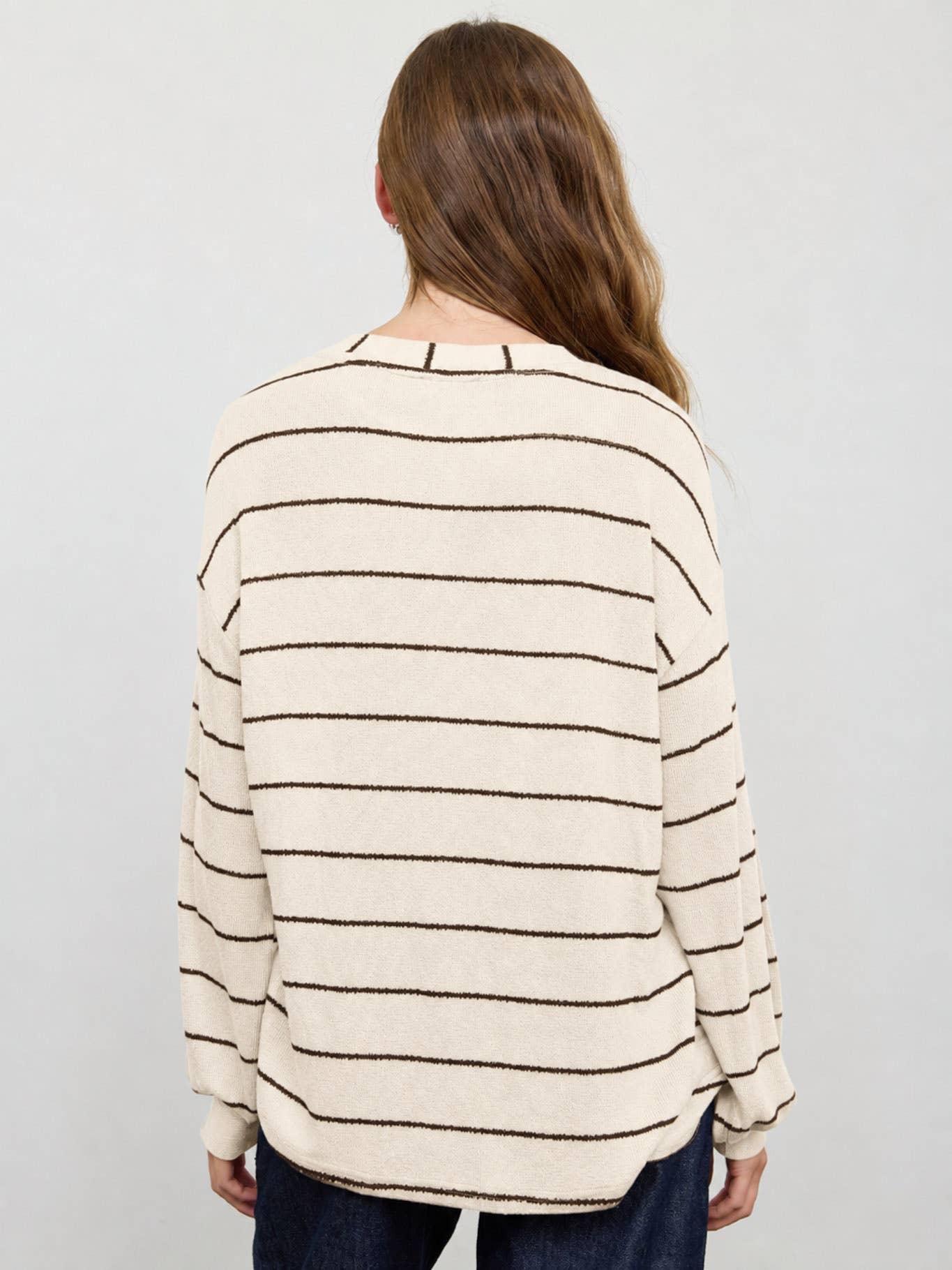 STRIPE LONG SLEEVE CUFFED RELAXED KNIT TOP