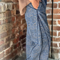 Leopard Print Exposed Seam Detail Wide Leg Drawstring Jeans