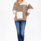 Leopard Patchwork Color Block Rib Knit Pullover Top