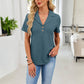 Waffle Knit Polo Top Short Sleeve Casual V-Neck Shirt