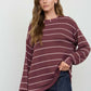 STRIPE LONG SLEEVE CUFFED RELAXED KNIT TOP