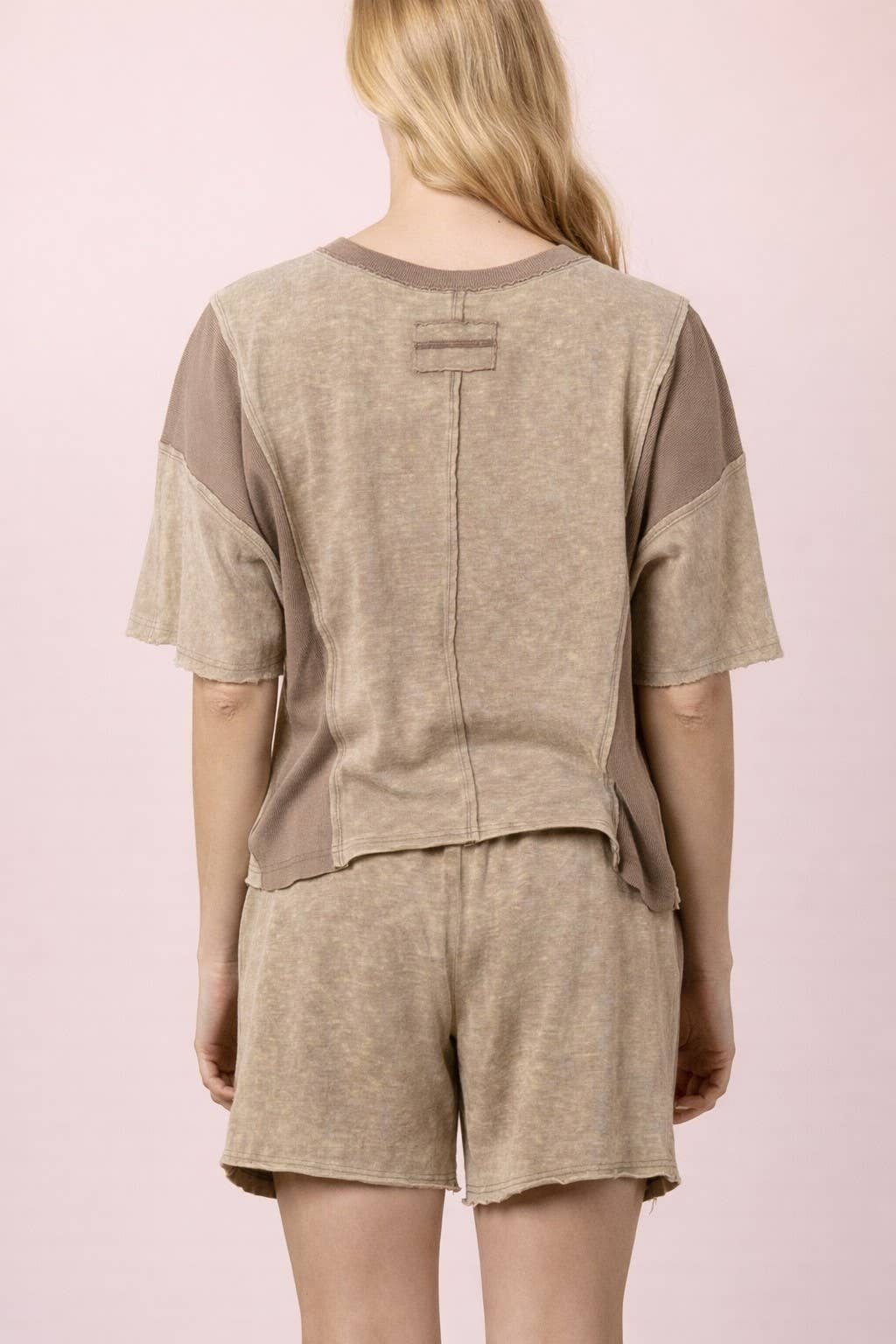 Mineral Washed Casual Knit Top & Short Plus Sized