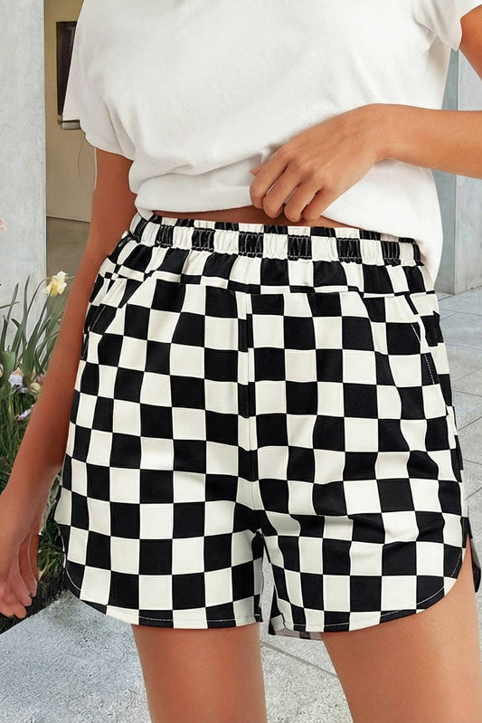 Checkered Print High Waist Casual Shorts