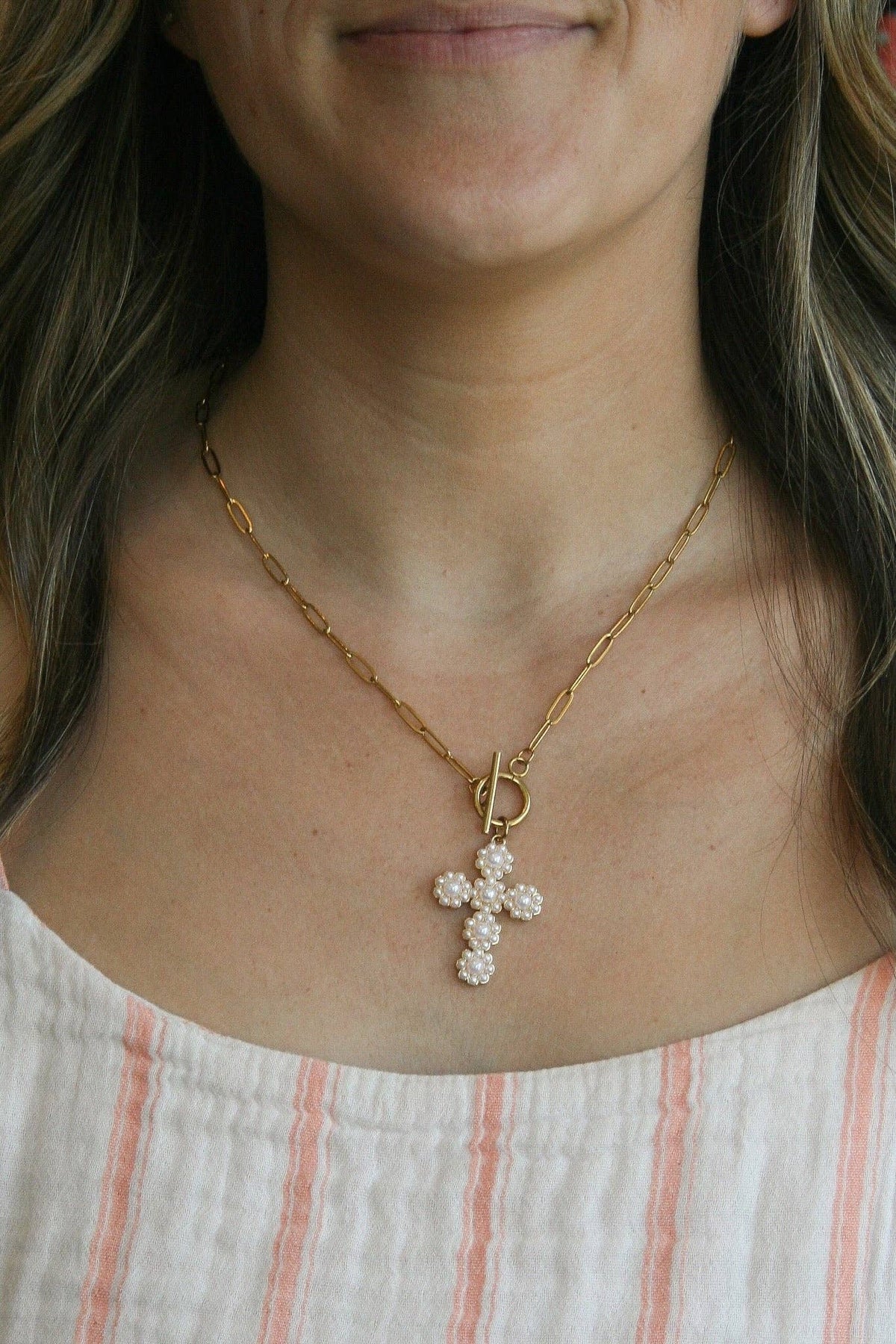 Chosen Pearl Cross Necklace 1 Peter 2:9
