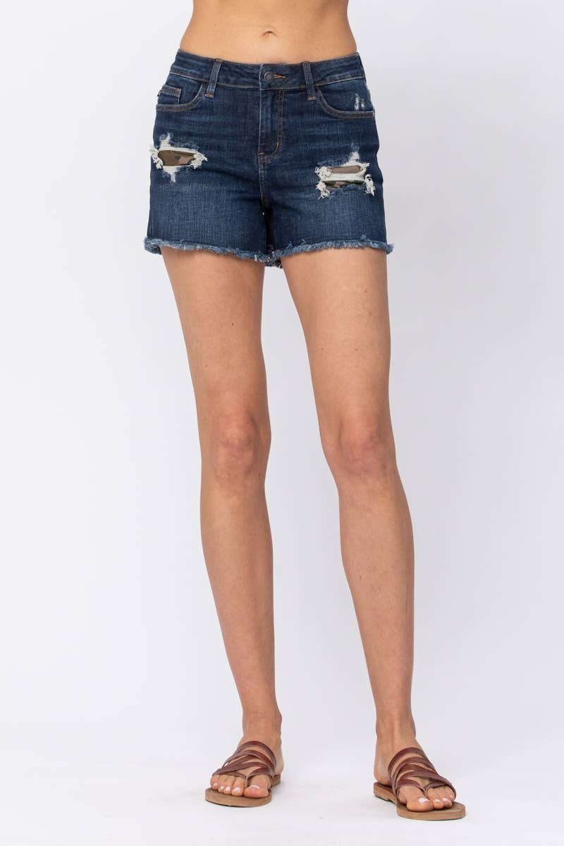 Mid-Rise Camo Patch Shorts