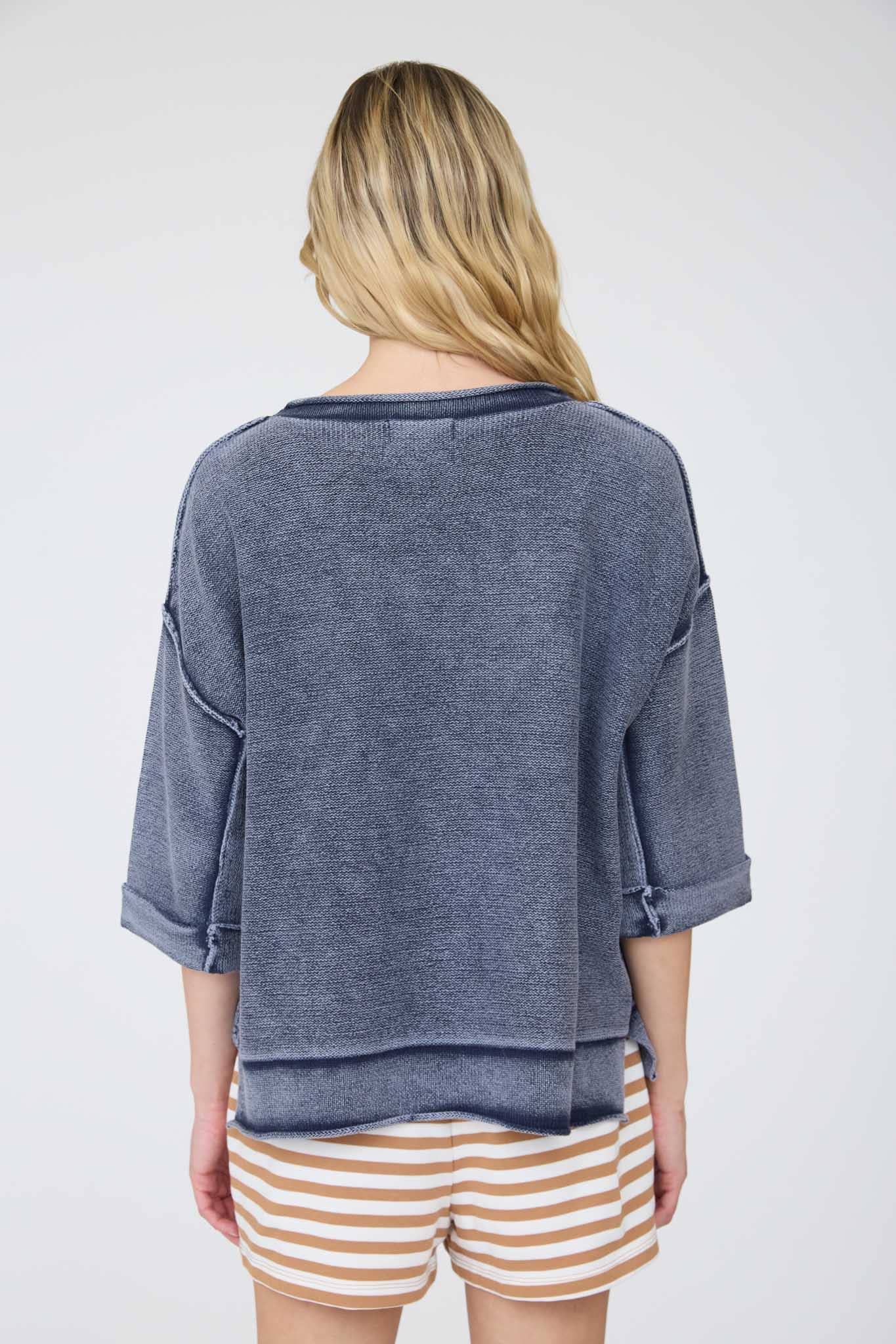 WASHED INVERTED SEAM SHORT SLEEVE SWEATSHIRT