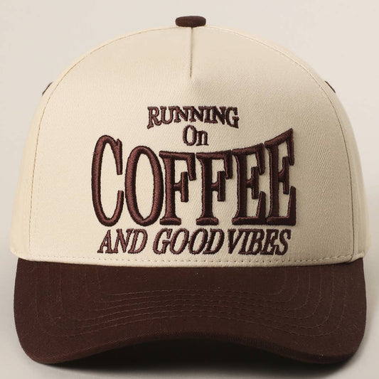 RUNNING ON COFFEE 3D Letter Embroidered Two-Tone Trucker Hat