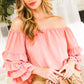 Off The Shoulder Four Tiers Ruffle 3/4 Sleeve Top