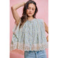 FLORAL PRINT WOVEN BUTTON DOWN TRIMMED BLOUSE TOP