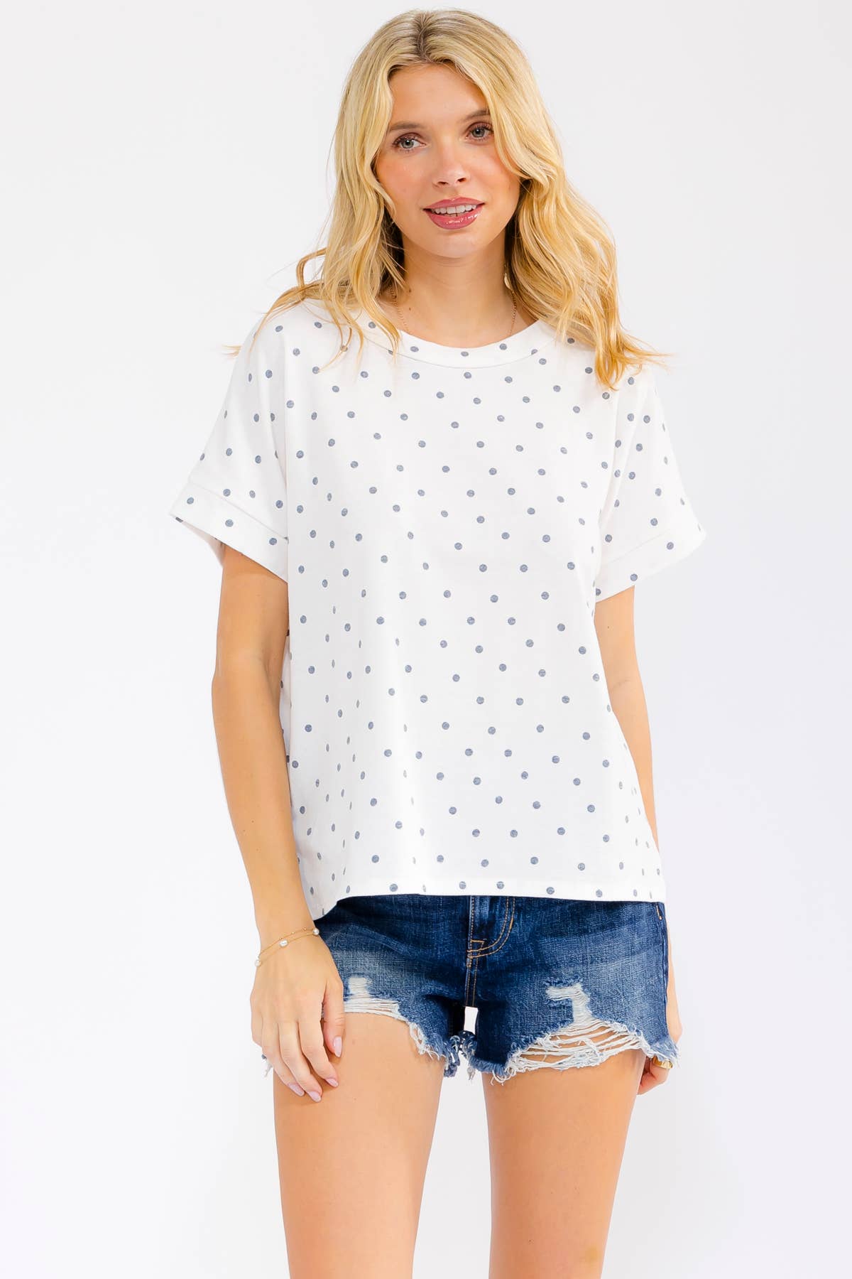 Polka Dot Banded Short Sleeve Top