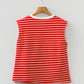 Fashion Stripe Ribbed Round Neck Trim Loose Tank Top