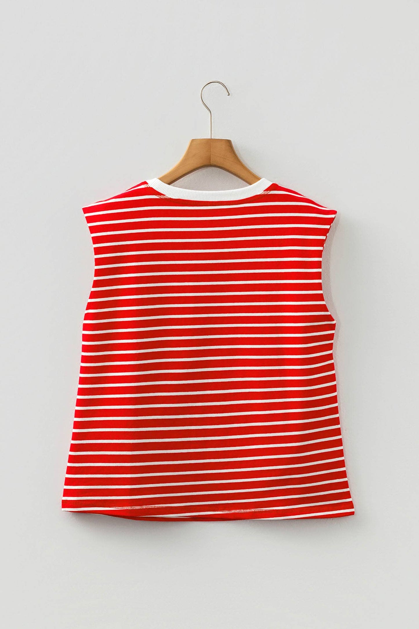 Fashion Stripe Ribbed Round Neck Trim Loose Tank Top