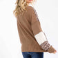 Leopard Patchwork Color Block Rib Knit Pullover Top