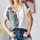 Camo Animal Lace Contrast Button Front Short Sleeve