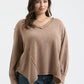 PLUS V NECK ASYMMETRICAL HEM LONG SLEEVE KNIT TOP