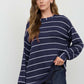 STRIPE LONG SLEEVE CUFFED RELAXED KNIT TOP
